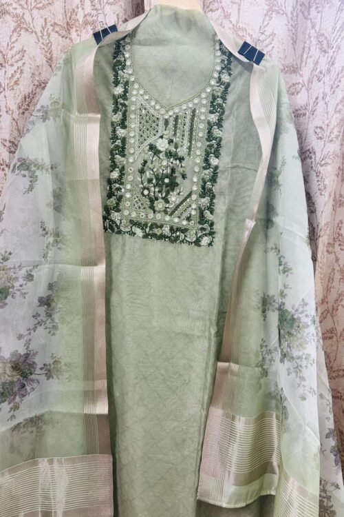 Linen suit with organza dupatta