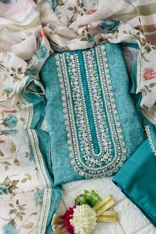 Mirror work linen suit set