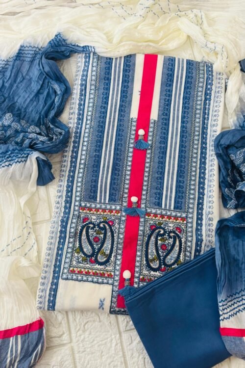 Indigo blue semi formal handloom cotton suit set