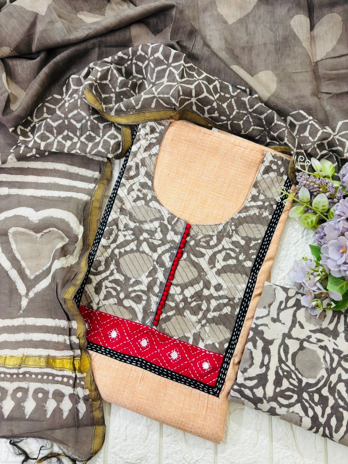 Chanderi cotton suit fabric with beautiful dupatta