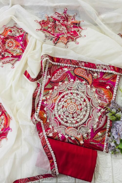 Pure cotton fabric with beautiful embroidery and applique work dupatta