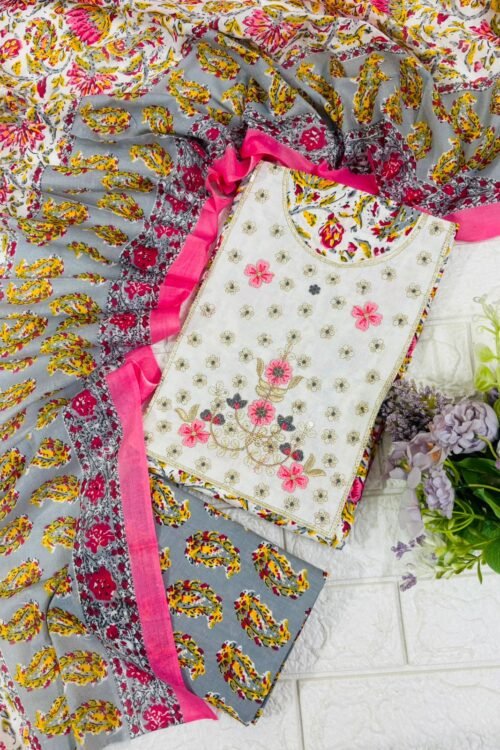 Cambric cotton suit fabric with beautiful neck