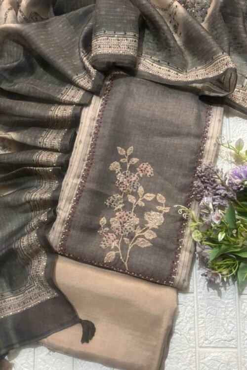 Maheshwari silk beautiful suit fabric with knot work detail