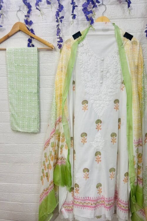 Beautiful lucknowi embroidered suit with lightweight dupatta