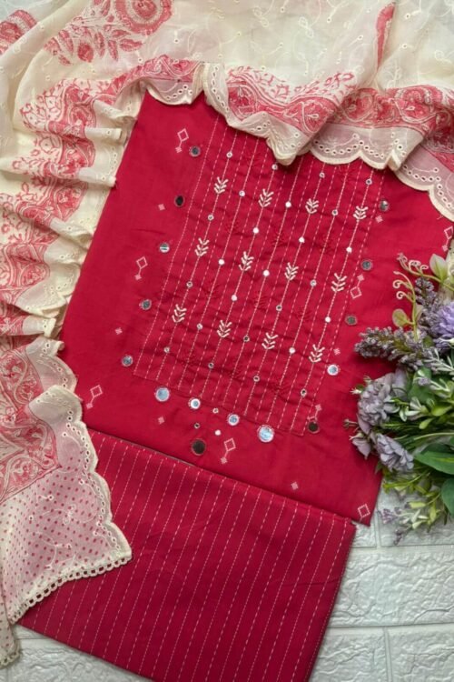 Mirror Work Embroidered handloom cotton Suit Set