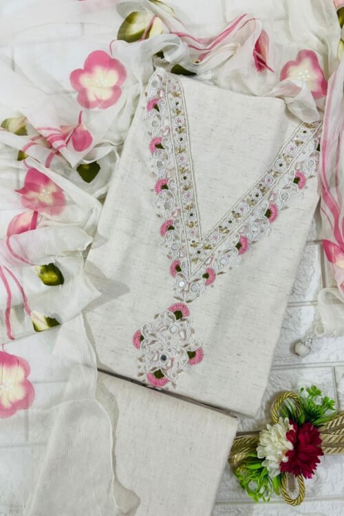 Ivory Pink Floral Embroidered Suit Set