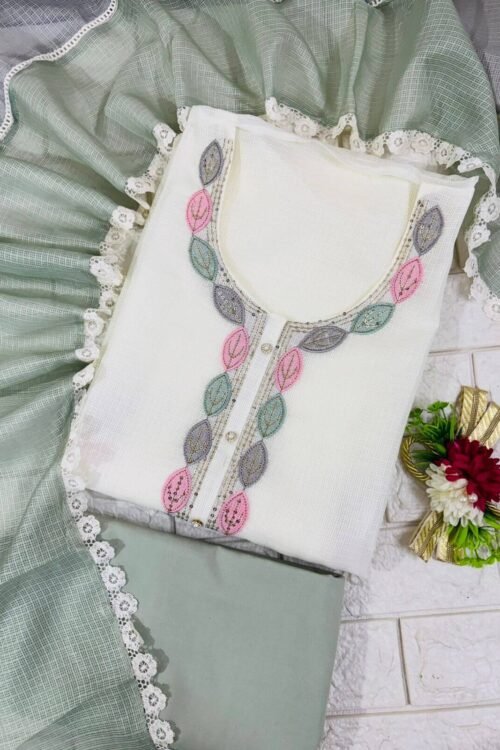 Elegant Pastel Embroidery Kota Suit Set