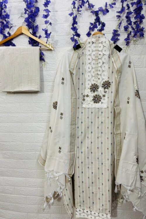 Ivory Bloom Stripes handloom cotton Suit Set